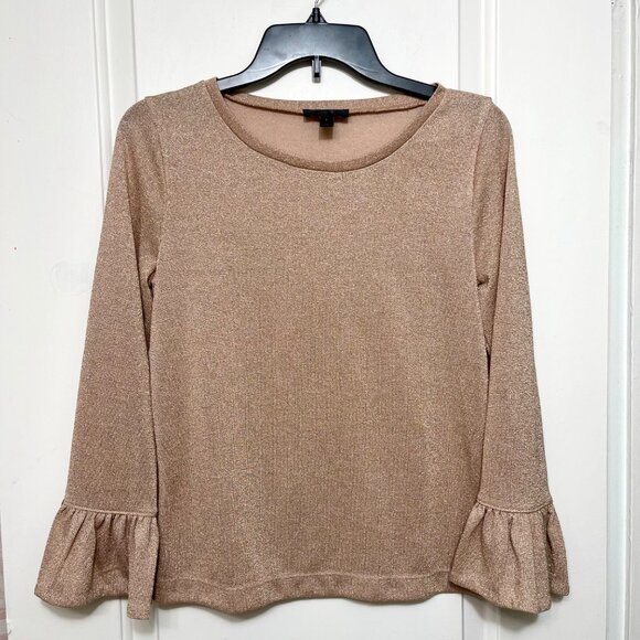 J.Crew Women's Metallic Knit Top With Flounce Sleeves in Rose Gold Size Small - Picture 3 of 7